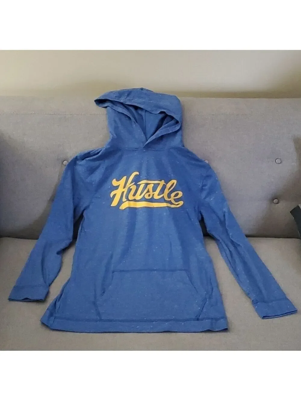 Old Navy Hoodie Pullover Hustle blue yellow lightweight boys size XL 14 - 16